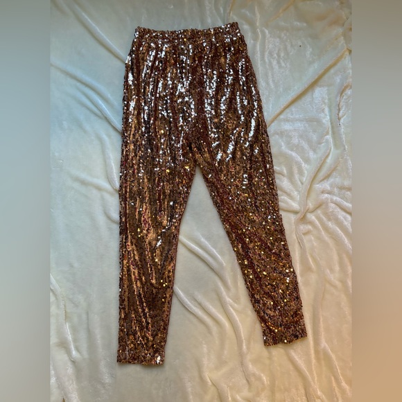 NWT Limited Edition Sequin Sparkly High Waisted Pants in Champagne - Francesca's - Picture 4 of 9